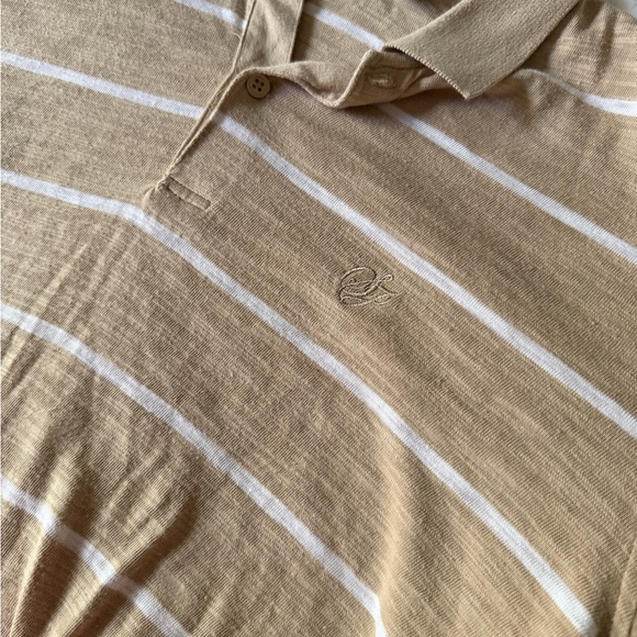 Sean John Tailored Fit Striped Polo Shirt Tan White 100% Cotton XL - Picture 5 of 7